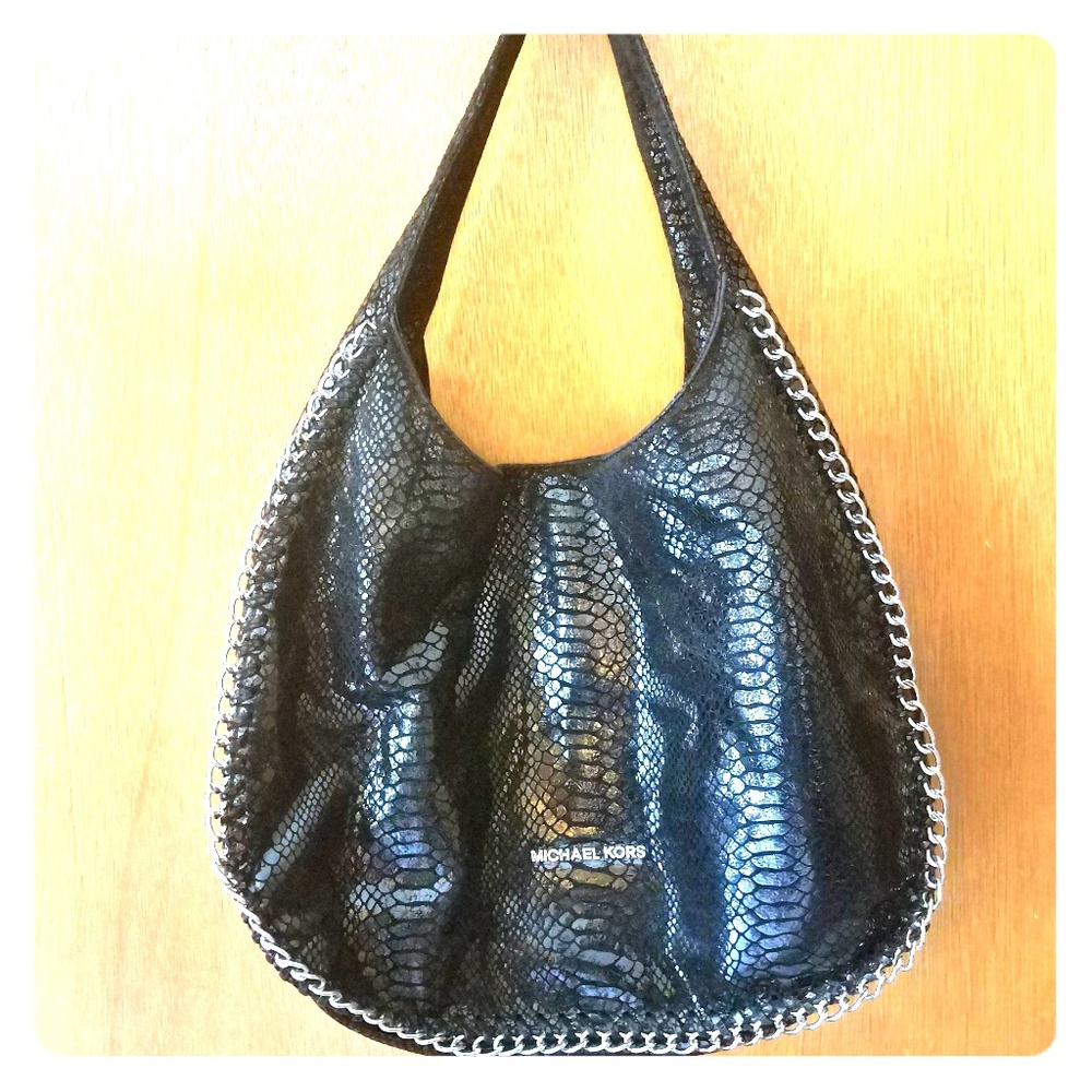 Michael Kors black snakeskin embossed hobo bag
